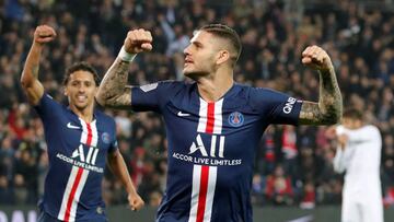 Soccer Football - Ligue 1 - Paris St Germain vs Olympique de Marseille - Parc des Princes, Paris, France - October 27, 2019  Paris St Germain&#039;s Mauro Icardi celebrates scoring their second goal   REUTERS/Charles Platiau