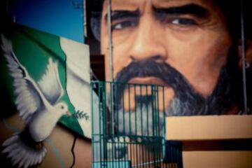 Mural of football superstar Diego Armando Maradona by Italian artist Jorit Agoch in a district known as the Bronx in San Giovanni a Teduccio, on February 28, 2017 near Naples, southern Italy.