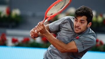 Cristian Garin of Chile in action during his Men&#039;s Singles match, round of 64, against Fernando Verdasco of Spain on the ATP Masters 1000 - Mutua Madrid Open 2021 at La Caja Magica on May 3, 2021 in Madrid, Spain.
 AFP7 
 03/05/2021 ONLY FOR USE IN S