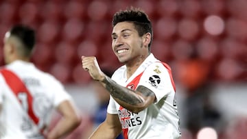 Soccer Football - Copa Libertadores - Quarter final - First Leg - River Plate v Nacional - Estadio Libertadores de America, Buenos Aires, Argentina - December 10, 2020 River Plate's Gonzalo Montiel celebrates scoring their first goal Pool via REUTERS/Juan Ignacio Roncoroni