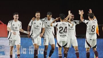 El Albacete celebra el gol de Higinio.