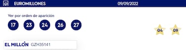 Euromillones: comprobar los resultados del sorteo de hoy, viernes 9 de septiembre