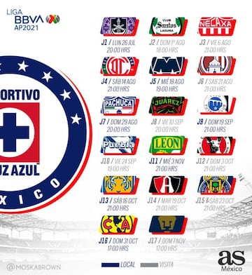 Calendario Cruz Azul Apertura 2021