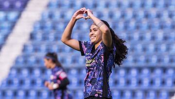 Daniela Espinosa celebrates her goal 1-0 of America during the 5th round match between America and Leon as part of the Torneo Clausura 2025 Liga MX Femenil at Ciudad de los Deportes Stadium on January 25, 2025 in Mexico City, Mexico.