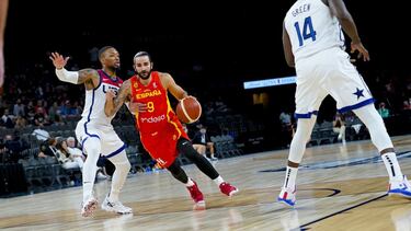 Ricky Rubio y Damian Lillard, en el amistoso celebrado el 18 de julio en Las Vegas.