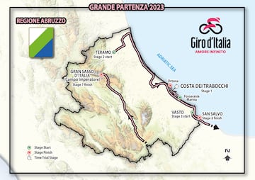 Recorrido del Giro 2023 por la región de Abruzos.