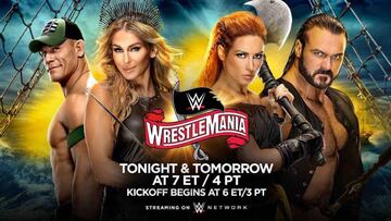 John Cena, Charlotte Flair, Becky Lynch y Drew McIntyre en el cartel promocional de WrestleMania 36.