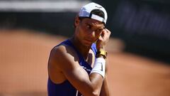 Rafa Nadal durante los entrenaminetos previos en Roland Garros.