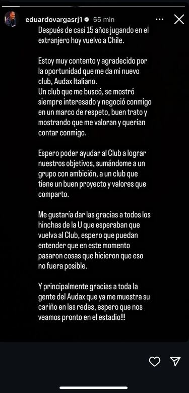 Vargas explica su fichaje en Audax y apunta a Azul Azul: va a generar debate