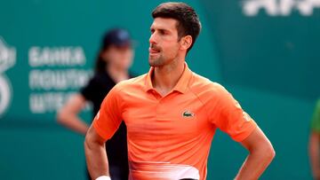 El tenista serbio Novak Djokovic se lamenta durante su partido ante Andrey Rublev en la final del Serbia Open de Belgrado.