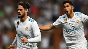 Isco celebra uno de sus dos goles al Espanyol.