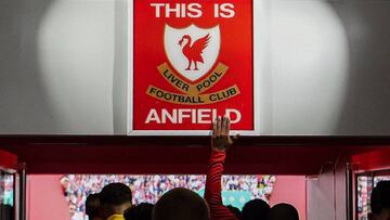 Cartel &#039;This is Anfield&#039; en el t&uacute;nel de vestuarios del Liverpool