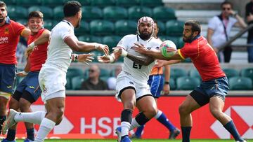 Imagen de un partido de las Series Mundiales de rugby Seven entre España y Estados Unidos.