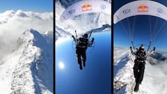 El parapentista Horacio Llorens sobrevuela en paramotor la Serra de Tramuntana de la isla de Mallorca tras una de las mayores nevadas que se recuerdan en la zona. 