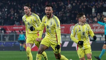 Monza (Italy), 22/12/2024.- Juventus FC's forward Nicolas Gonzalez jubilates after scoring a goal during the Italian Serie A soccer match between AC Monza and Juventus FC at U-Power Stadium in Monza, Italy, 22 December 2024. (Italia) EFE/EPA/ROBERTO BREGANI