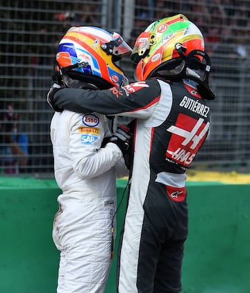 Fernando Alonso, left, and Esteban Gutierrez after the collision.