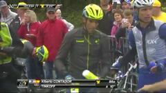 Alberto Contador, tras el percance sufrido en la segunda etapa del Tour de Francia.