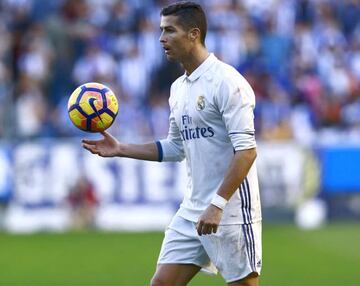 Cristiano leaves with the match ball after his hat-trick in Vitoria.