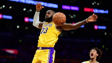 January 15, 2025; Los Angeles, California, USA; Los Angeles Lakers forward LeBron James (23) scores a basket against the Miami Heat as center Jaxson Hayes (11) reacts during the second half at Crypto.com Arena. Mandatory Credit: Gary A. Vasquez-Imagn Images TPX IMAGES OF THE DAY