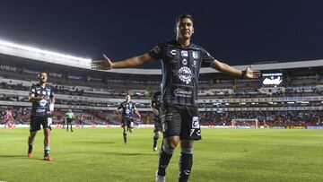  Samuel Sosa celebrates his goal 1-0 of Queretaro during the 9th round match between Queretaro and Atletico San Luis as part of the Torneo Clausura 2024 Liga BBVA MX at La Corregidora Stadium on February 27, 2024 in Santiago de Queretaro, Queretaro, Mexico.