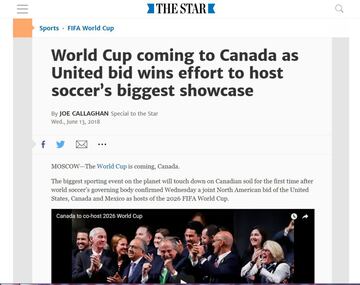 Copa del Mundo viene a Canadá, gracias a que United gana para albergar el mas grande evento de futbol.