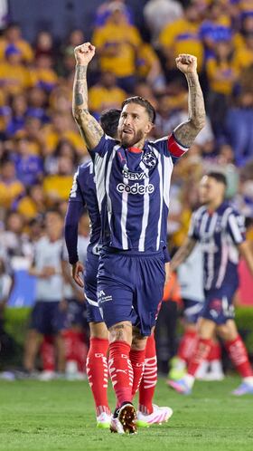 Sergio Ramos celebrates his goal 0-1 of Monterrey during the 15th round match between Tigres UANL and Monterrey as part of the Liga BBVA MX, Torneo Clausura 2025 at Universitario Stadium, on April 12, 2025 in Monterrey, Nuevo Leon, Mexico.