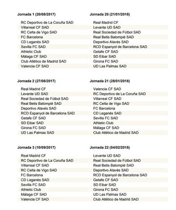 Así son las 38 jornadas de Liga de la temporada 2017-2018