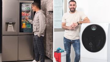 Imágenes promocionales de Lucas Vázquez con una nevera y de Dani Carvajal con una lavadora
