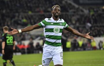 Celtic's Moussa Dembele celebrates after scoring a penalty during the Champions League group C match with Borussia Moenchengladbach