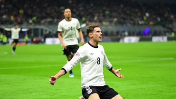 Soccer Football - Nations League - Quarter Final - First Leg - Italy v Germany - San Siro, Milan, Italy - March 20, 2025 Germany's Leon Goretzka celebrates scoring their second goal REUTERS/Daniele Mascolo