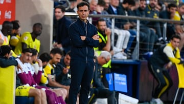 Leganes' Spanish coach Borja Jimenez looks on during the Spanish league football match between Villarreal CF and Club Deportivo Leganes SAD at La Ceramica Stadium in Vila-real on May 14, 2025. (Photo by JOSE JORDAN / AFP)