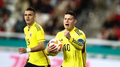 Ulsan (Korea, Republic Of), 24/03/2023.- Colombia's Rodriguez Rubio James David (R) celebrates after scoring during a soccer friendly match between South Korea vs Colombia at Munsu World Cup Stadium in Ulsan, South Korea, 24 March 2023. (Futbol, Amistoso, Mundial de Fútbol, Corea del Sur) EFE/EPA/JEON HEON-KYUN
