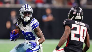 ATLANTA, GEORGIA - NOVEMBER 03: CeeDee Lamb #88 of the Dallas Cowboys makes a catch against Dee Alford #20 of the Atlanta Falcons during the fourth quarter at Mercedes-Benz Stadium on November 03, 2024 in Atlanta, Georgia. Kevin C. Cox/Getty Images/AFP (Photo by Kevin C. Cox / GETTY IMAGES NORTH AMERICA / Getty Images via AFP)