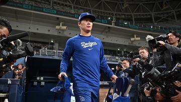 Los Angeles Dodgers' pitcher Yoshinobu Yamamoto attends a baseball workout at Gocheok Sky Dome in Seoul on March 19, 2024, ahead of the 2024 MLB Seoul Series baseball game between Los Angeles Dodgers and San Diego Padres. (Photo by Jung Yeon-je / AFP)
