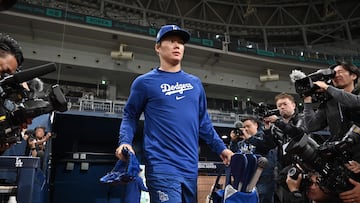 Los Angeles Dodgers' pitcher Yoshinobu Yamamoto attends a baseball workout at Gocheok Sky Dome in Seoul on March 19, 2024, ahead of the 2024 MLB Seoul Series baseball game between Los Angeles Dodgers and San Diego Padres. (Photo by Jung Yeon-je / AFP)