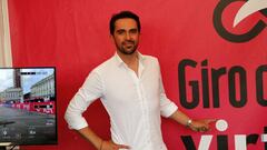 Alberto Contador, en el stand del Giro de Italia virtual, en Treviso.