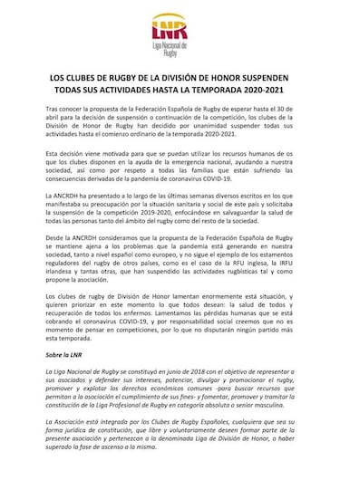 La ANCRDH cancela la Divisi¨®n de Honor de forma unilateral