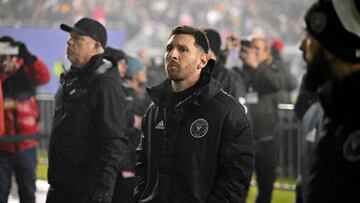 Jan 22, 2024; Dallas, TX, USA; Inter Miami forward Lionel Messi (10) walks off the field after the game against FC Dallas at Cotton Bowl Stadium. Mandatory Credit: Jerome Miron-USA TODAY Sports