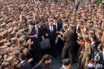 North Korean leader Kim Jong Un visits the National Defense University in Pyongyang.