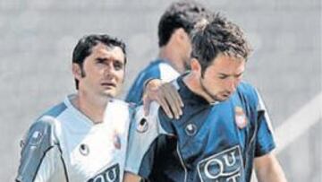 <b>VUELTA Y TRABAJO. </b>Valverde habló con Tamudo, corrieron y Coro, lesionado.