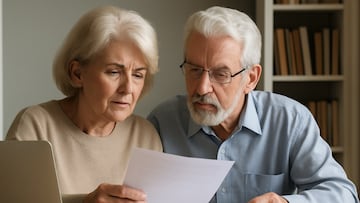 Retired couple assessing document