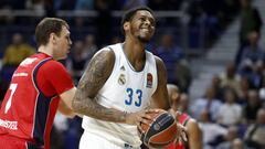 Trey Thompkins, durante un partido de la pasada temporada con el Real Madrid.