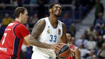 Trey Thompkins, durante un partido de la pasada temporada con el Real Madrid.