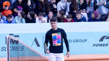 Carlos Alcaraz durante un entrenamiento en el Mutua Madrid Open.