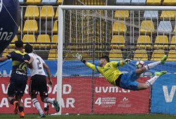 Futbol, Everton vs Colo Colo.
Decimotercera fecha, campeonato de Clausura 2016/17
El jugador de Everton Franco Ragusa, no aparece en la foto, convierte un gol contra Colo Colo durante el partido de primera division disputado en el estadio Sausalito en ViÃ±a del Mar, Chile.
07/05/2017
Martin Thomas/Photosport***************

Football, Everton vs Colo Colo.
13th date, Clousure Championship 2016/17
Everton's player Franco Ragusa, not in the picture, scores against Colo Colo during the first division football match played at the Sausalito  stadium in ViÃ±a del Mar, Chile.
07/05/2017
Martin Thomas/Photosport