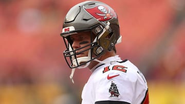 Quarterback Tom Brady #12 of the Tampa Bay Buccaneers warms up before the Bucs game against the Washington Football Team at FedExField on November 14, 2021 in Landover, Maryland. 