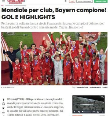 De igual manera en Italia señalaron y alabaron el cuarto título del Bayern Múnich a nivel mundial
