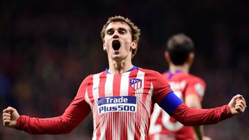 Atletico Madrid&#039;s French forward Antoine Griezmann celebrates a goal during the UEFA Champions League group A football match between Club Atletico de Madrid and Borussia Dortmund at the Wanda Metropolitan stadium in Madrid on November 6, 2018. (Photo