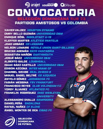 Convocatoria de la Selección Dominicana de fútbol en la que se incluye Brayan Ademán, del Racing.