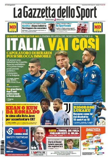 Portada de 'La Gazzetta dello Sport del viernes 26 de marzo de 2021.